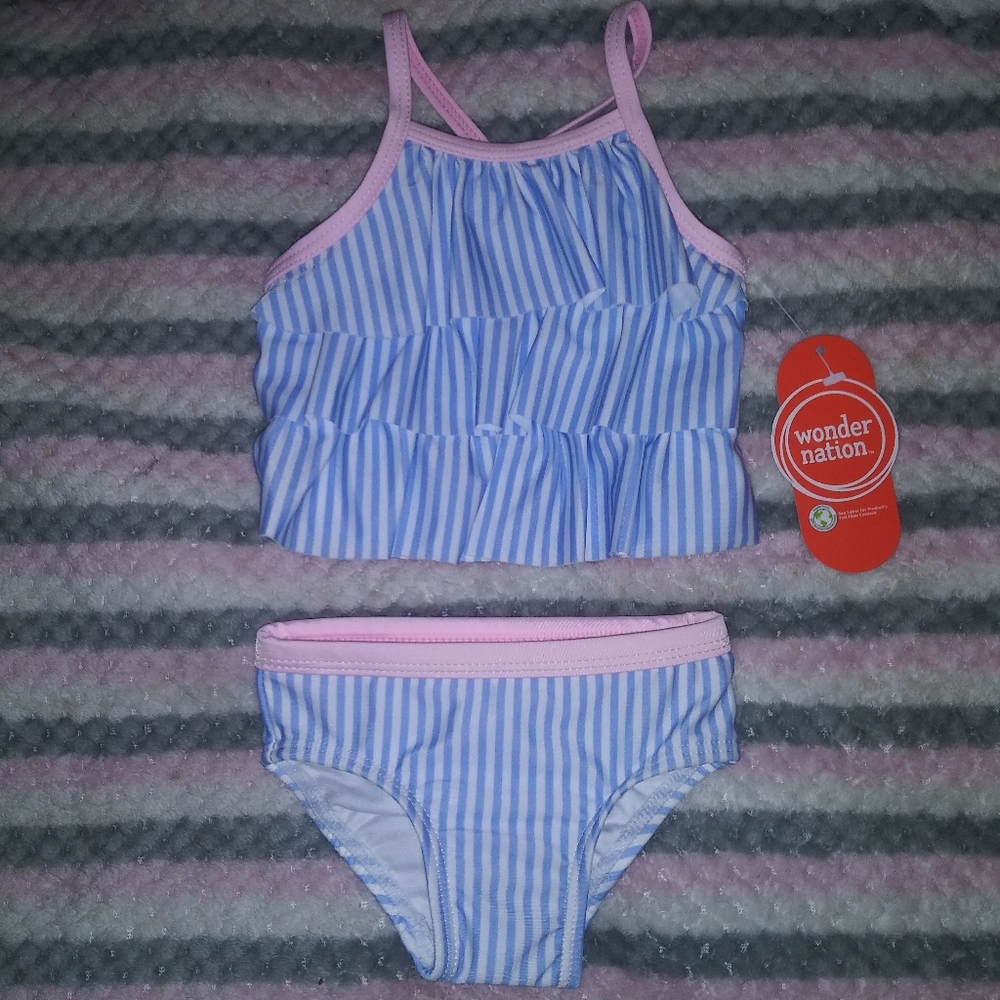 Newborn 0-3 months bathing suit girl pink and blue NWT